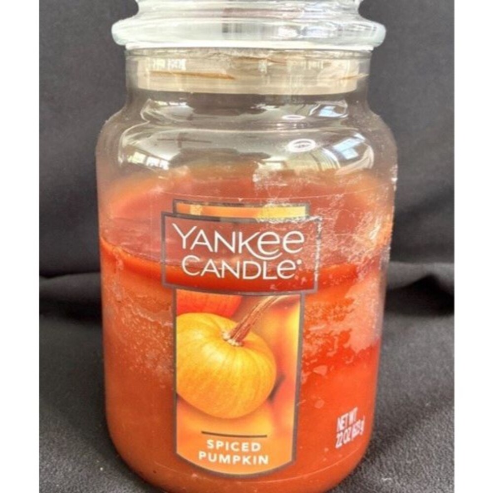 Yankee Candle 22oz Jar Spiced Pumpkin Large Used Clean Burn Thanksgiving Fall - Picture 6 of 7